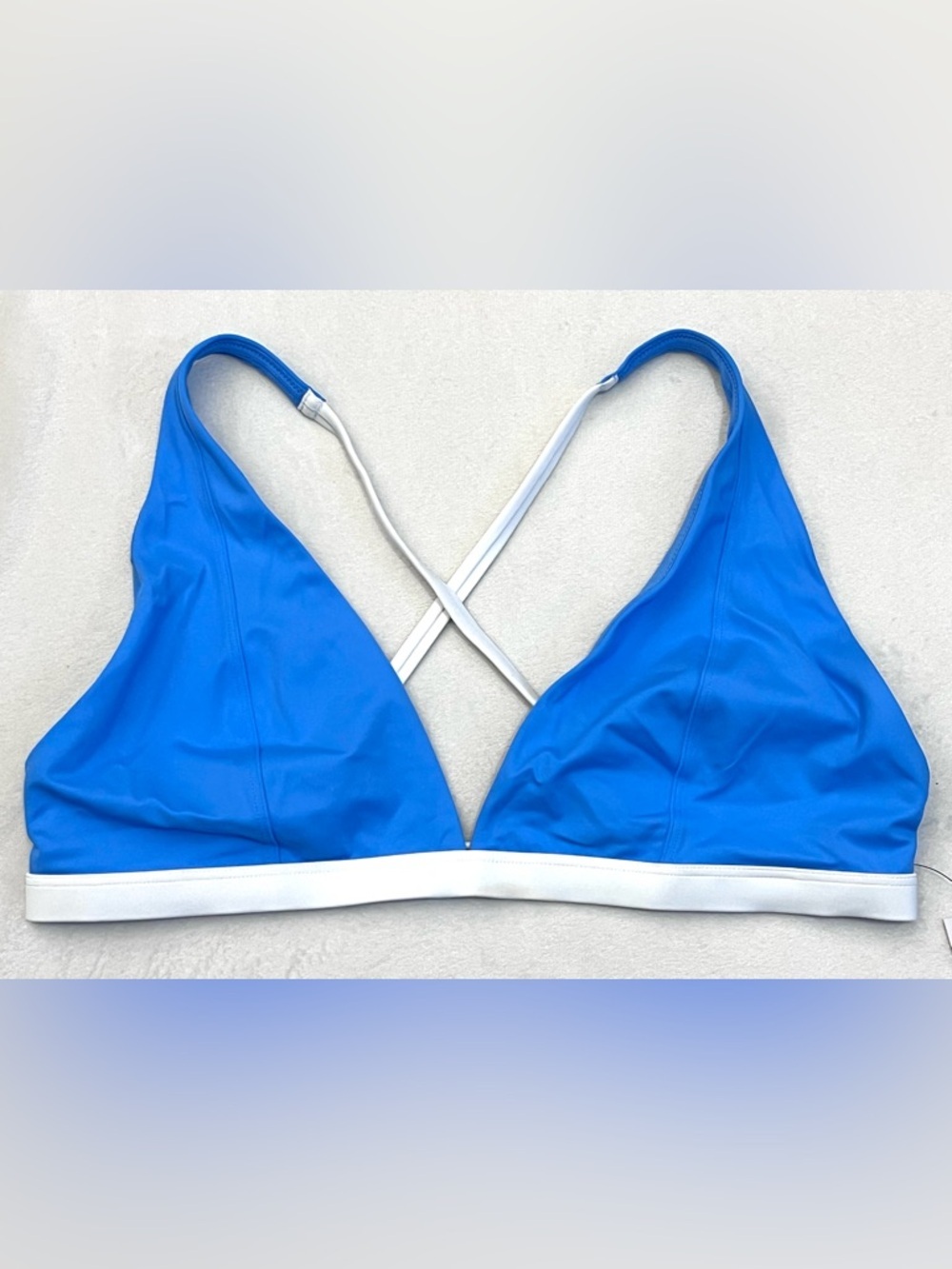 Fabletics Bright Blue Plunge Swim Top Bralette with White Band Bikini Top